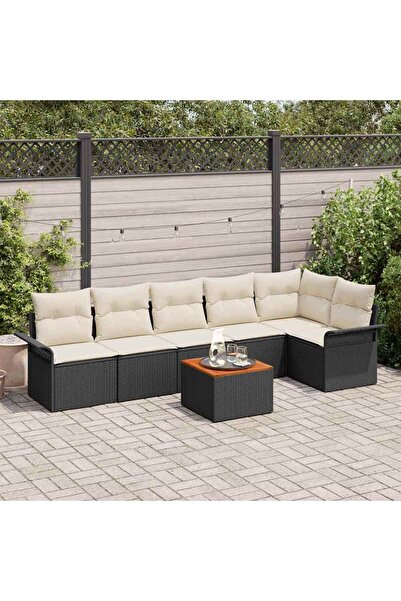 vidaxl Set de canapele pentru gradina cu perna 7 pcs Negru poliratan