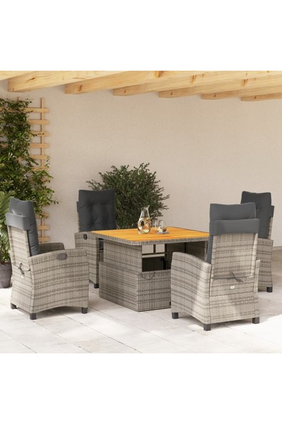 vidaxl Set mobilier de gradina cu perne, 5 piese, gri, poliratan