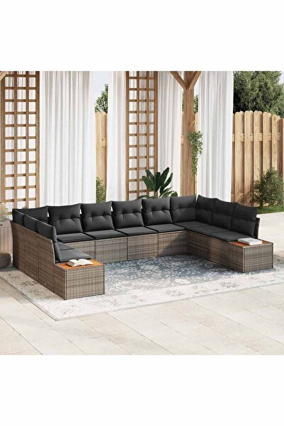 vidaxl Set de canapele pentru gradina cu perna 10 pcs Gri Rattan poli