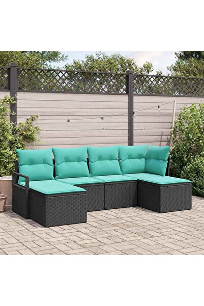 vidaxl Set de canapea 6 pcs Negru poliratan