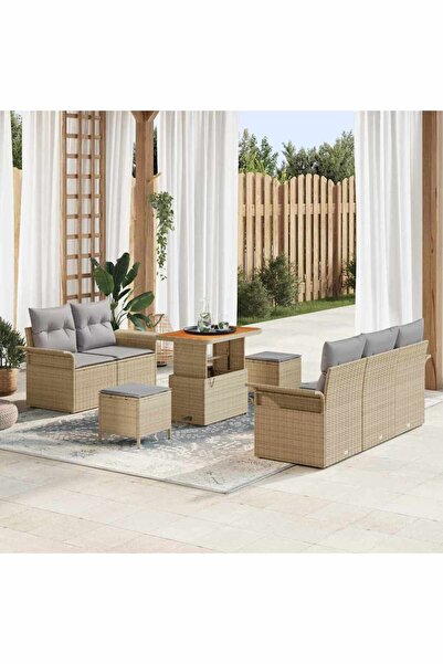 vidaxl Set de canapele pentru gradina cu perna 8 pcs Bej poliratan