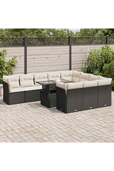 vidaxl Set canapele de gradina cu perne, 11 piese, negru, poliratan