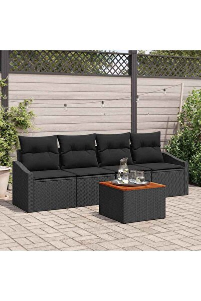 vidaxl Set de canapele pentru gradina 5 pcs Negru poliratan