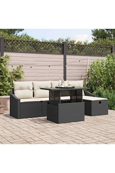 vidaxl Set de canapele pentru gradina cu perna 6 pcs Negru Rattan poli