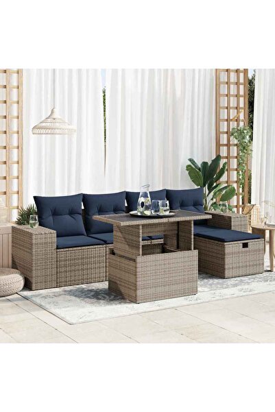 vidaxl Set canapele de gradina cu perne, 6 piese, maro, poliratan