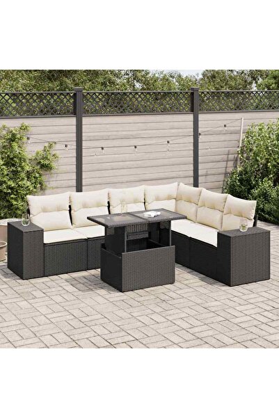 vidaxl Set canapele de gradina cu perne, 7 piese, negru, poliratan