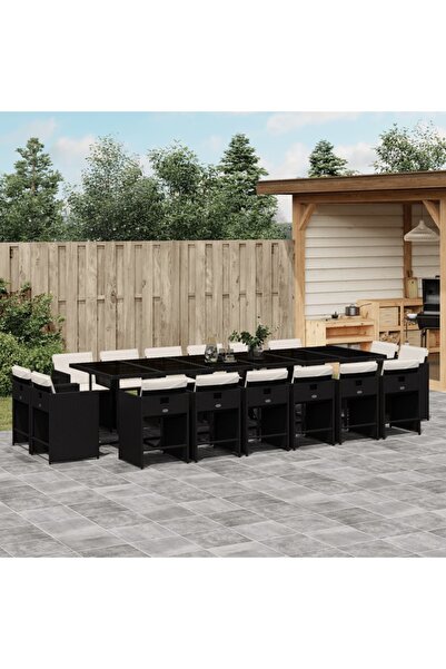 vidaxl Set mobilier de gradina cu perne, 17 piese, negru, poliratan