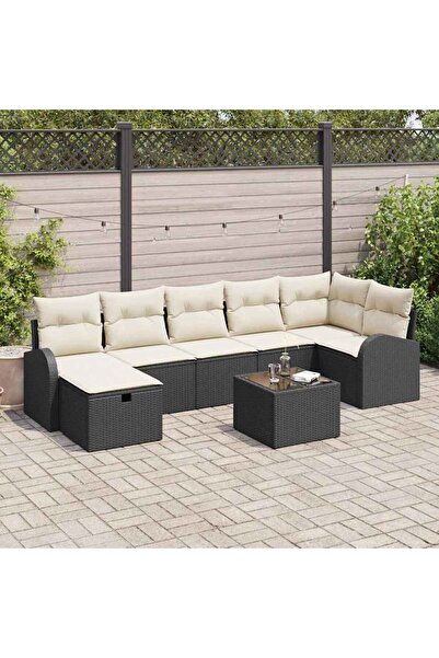 vidaxl Set de canapele pentru gradina cu perna 8 pcs Negru Rattan poli