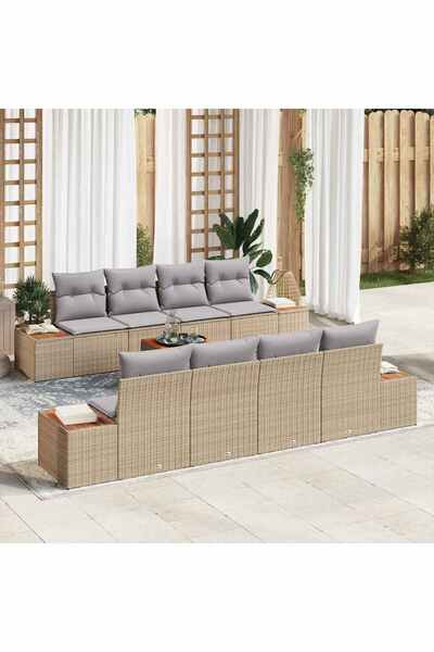 vidaxl Set de canapele pentru gradina cu perna 9 pcs Bej Rattan poli