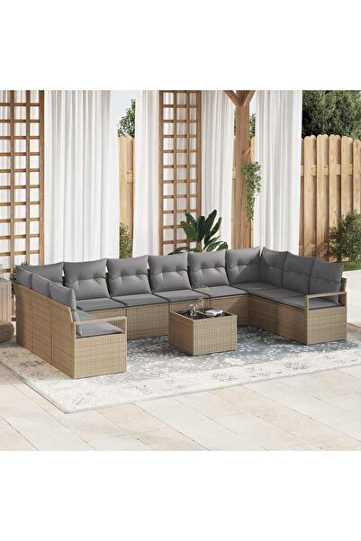 vidaxl Set de canapea cu perna 11 pcs Bej poliratan
