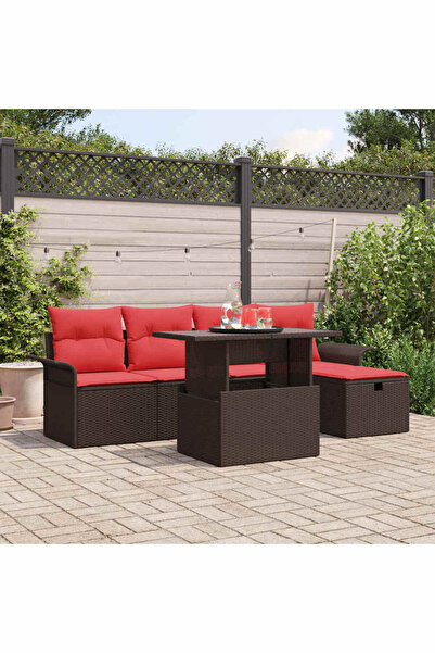 vidaxl Set de canapele pentru gradina cu perna 6 pcs Maro poliratan