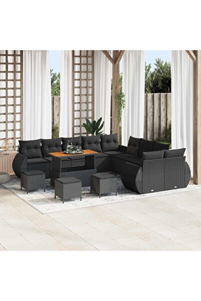 vidaxl Set de canapele pentru gradina 14 pcs Negru poliratan