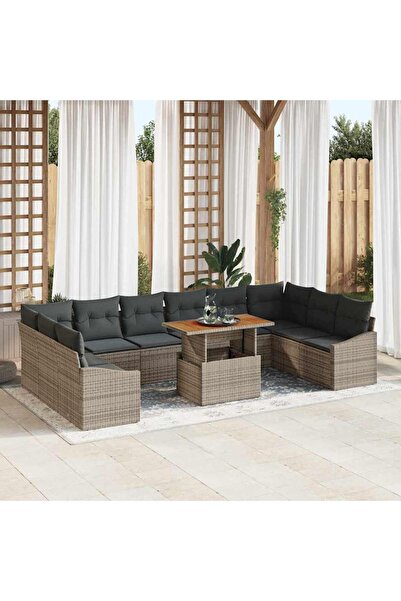 vidaxl Set de canapele pentru gradina 11 pcs Gri Rattan poli