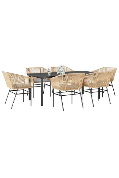 vidaxl Set de sufragerie de gradina de 7 piese sticla poliratan maro