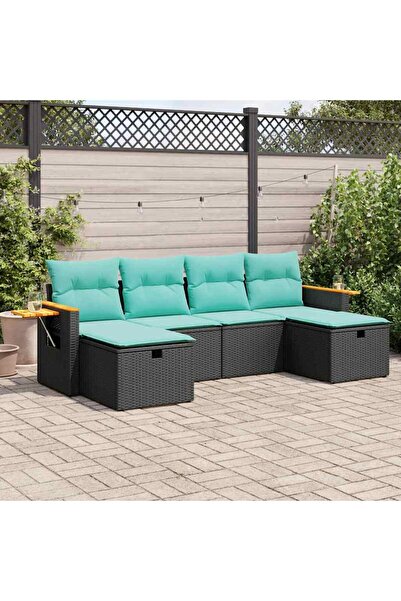 vidaxl Set mobilier de gradina cu perne, 6 piese, negru, poliratan
