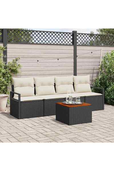 vidaxl Set de canapele pentru gradina cu perna 5 pcs Negru poliratan