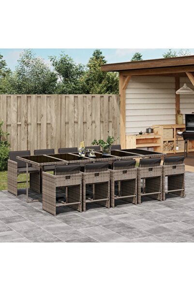 vidaxl Set mobilier de gradina cu perne, 11 piese, gri, poliratan