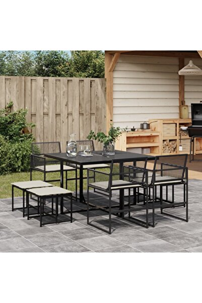 vidaxl Set mobilier de gradina cu perne, 9 piese, negru, poliratan
