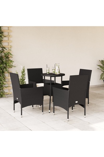 vidaxl Set mobilier de gradina cu perne 5 piese negru poliratan&sticla