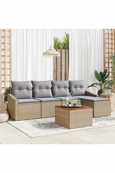 vidaxl Set de canapele pentru gradina cu perna 6 pcs Bej poliratan