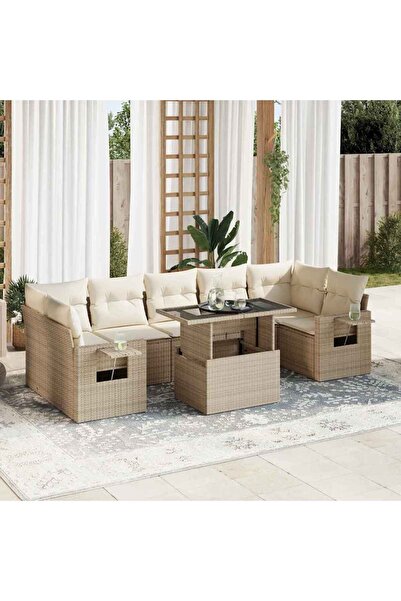 vidaxl Set canapele de gradina, 8 piese, cu perne, bej, poliratan