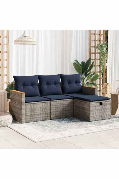 vidaxl Set canapea de gradina cu perne, 4 piese, gri, poliratan