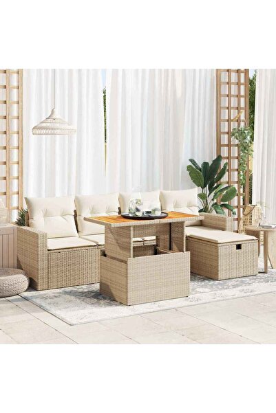 vidaxl Set canapele gradina cu perne 6 piese bej poliratan/lemn acacia
