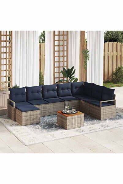 vidaxl Set de canapele pentru gradina cu perna 9 pcs Gri poliratan