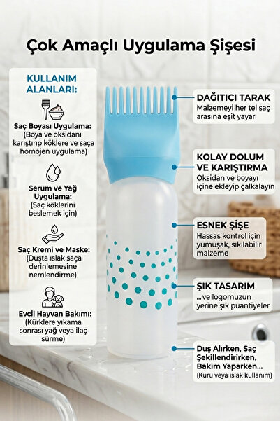 monalisatoka Çok Amaçlı Tarak Başlıklı Saç Bakım ve Boya Karıştırma Şişesi