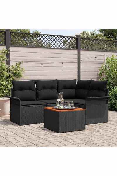 vidaxl Set de canapele pentru gradina cu perna 5 pcs Negru poliratan