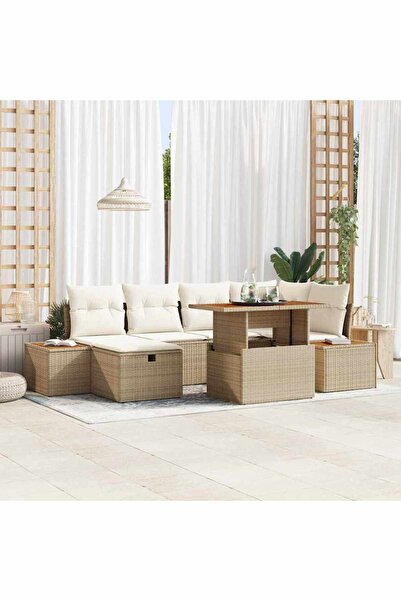vidaxl Set de canapele pentru gradina 7 pcs Bej poliratan