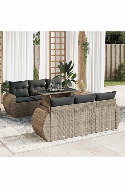 vidaxl Set canapele de gradina, 7 piese, cu perne, gri, poliratan