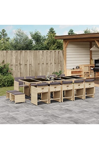 vidaxl Set mobilier gradina cu perne, 15 piese, bej combinat poliratan