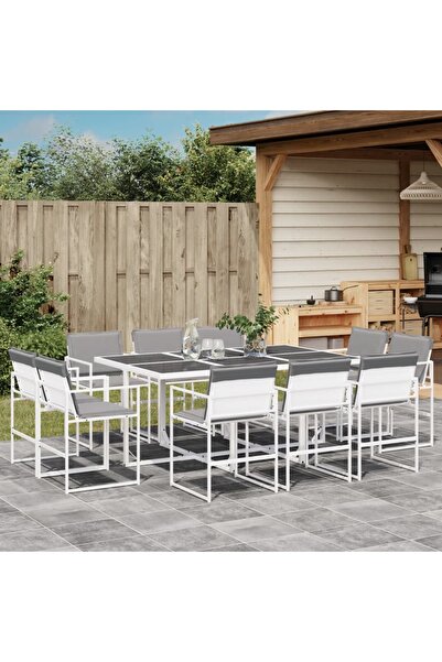 vidaxl Set mobilier de gradina, 11 piese, cu perne, alb, textilena