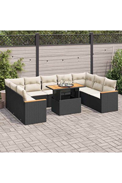 vidaxl Set canapele de gradina cu perne, 10 piese, negru, poliratan