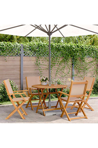 vidaxl Set mobilier de gradina 5 piese textil taupe/lemn masiv