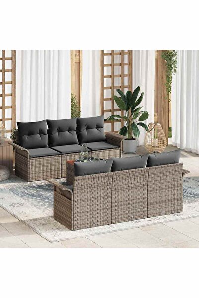 vidaxl Set de canapele pentru gradina cu perna 7 pcs Gri poliratan