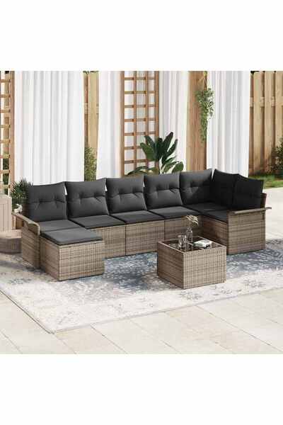 vidaxl Set de canapele pentru gradina cu perna 8 pcs Gri Rattan poli