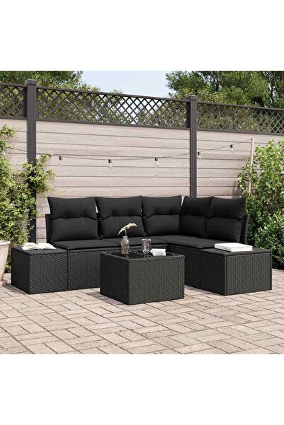 vidaxl Set de canapele pentru gradina 5 pcs Negru poliratan
