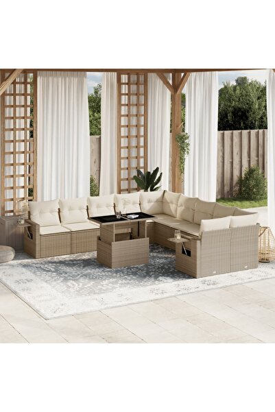 vidaxl Set canapele de gradina cu perne, 11 piese, bej, poliratan