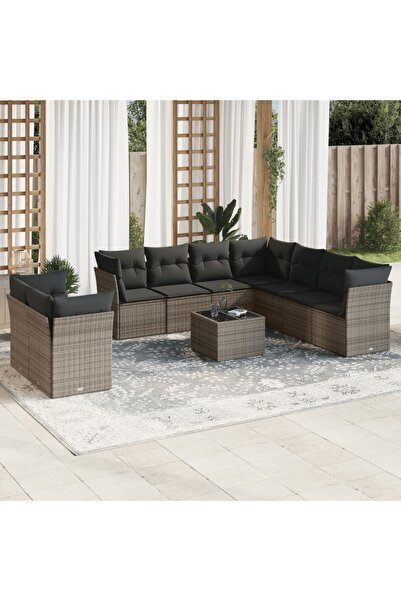 vidaxl Set mobilier de gradina cu perne, 10 piese, gri, poliratan