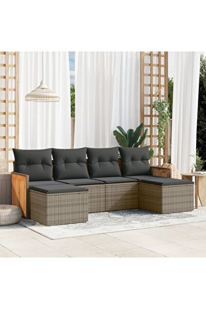 vidaxl Set mobilier gradina cu perne, 6 piese, gri, poliratan