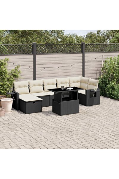 vidaxl Set mobilier de gradina cu perne, 8 piese, negru, poliratan