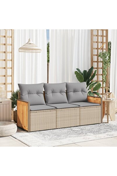 vidaxl Set canapele de gradina, 3 piese, cu perne, bej, poliratan