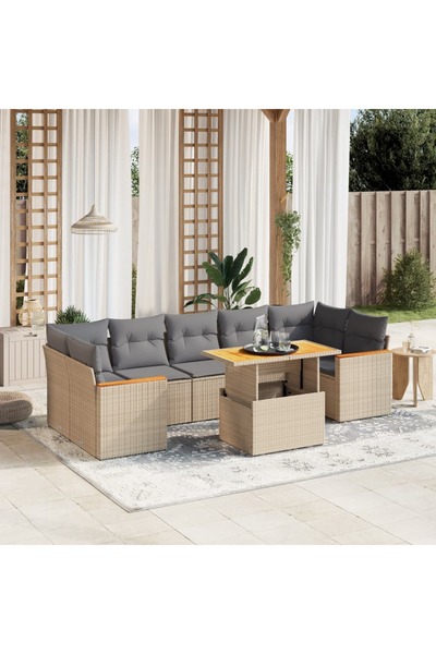 vidaxl Set canapele de gradina, 8 piese, cu perne, bej, poliratan