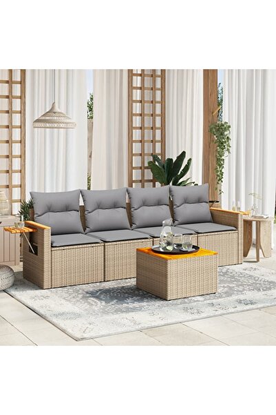 vidaxl Set canapele de gradina cu perne, 5 piese, bej, poliratan