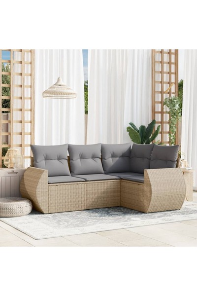 vidaxl Set canapele de gradina, 4 piese, cu perne, bej, poliratan