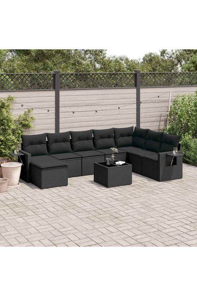 vidaxl Set mobilier de gradina cu perne, 9 piese, negru, poliratan