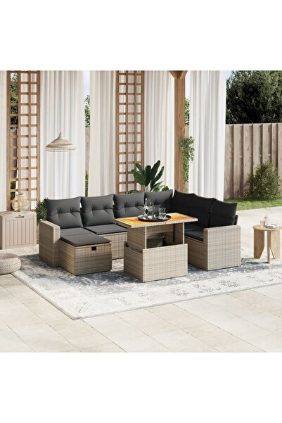 vidaxl Set canapele de gradina cu perne, 8 piese, gri, poliratan
