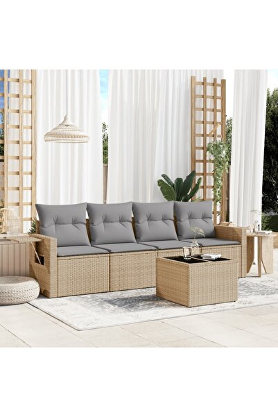 vidaxl Set canapele de gradina cu perne, 5 piese, bej, poliratan